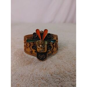 Vintage‎ Mexico Aztec Warrior Copper Cuff Bracelet